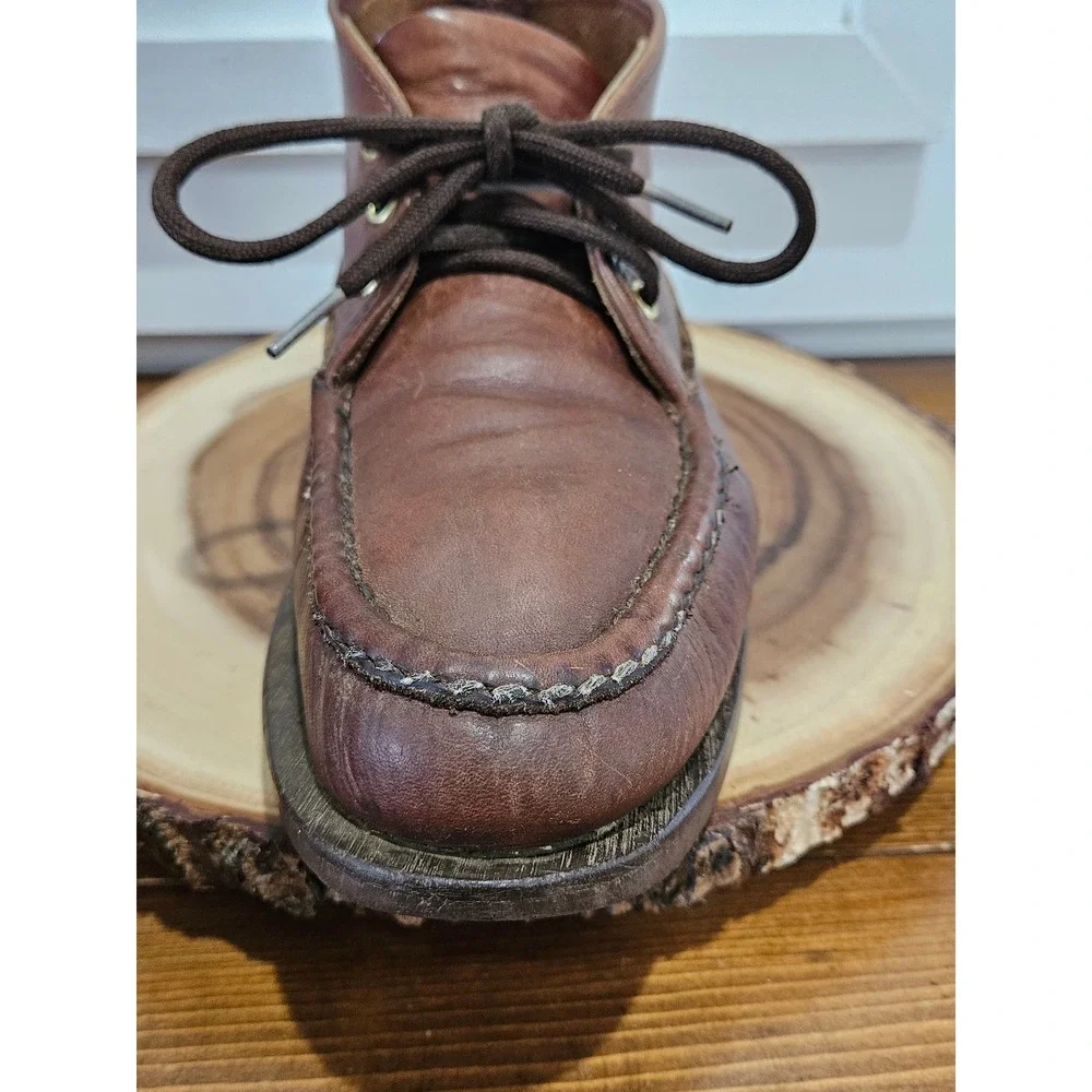 VTG Russell Moccasin Co 11 1/2 Brown Leather Chukka Boots Moc Toe Made in USA
